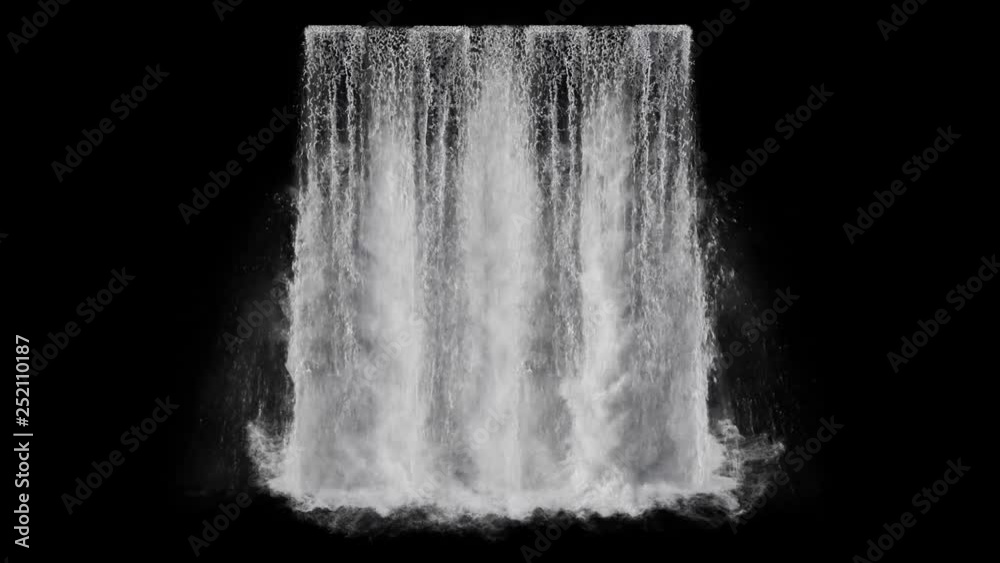 waterfall texture seamless loop, 4k, isolated on black, foam and mist, perfectly looped