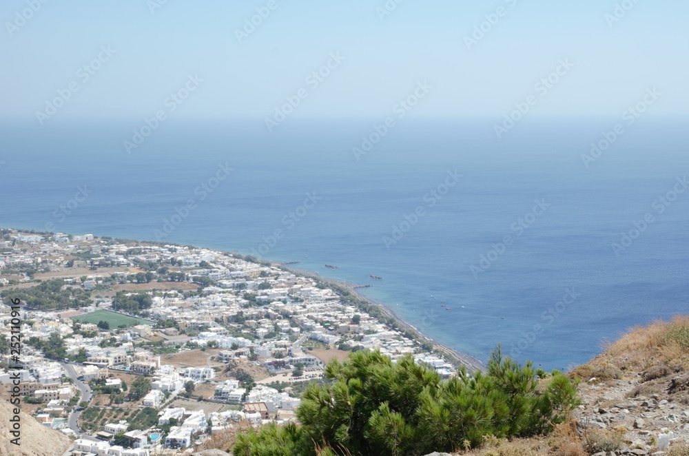 Greek village with beautiful Mediterranean sea in the background