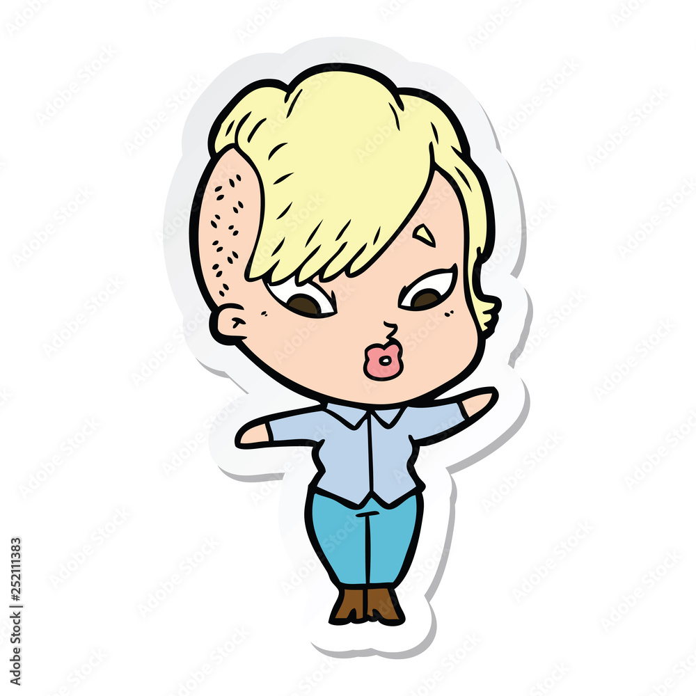 sticker of a cartoon surprised girl sticker of a cartoon surprised girl