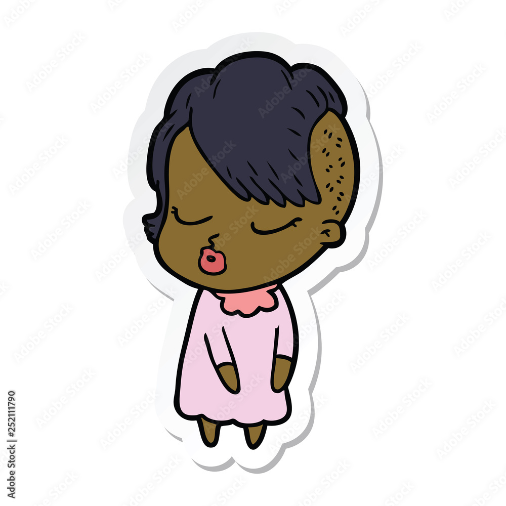 sticker of a cartoon pretty hipster girl sticker of a cartoon pretty hipster girl