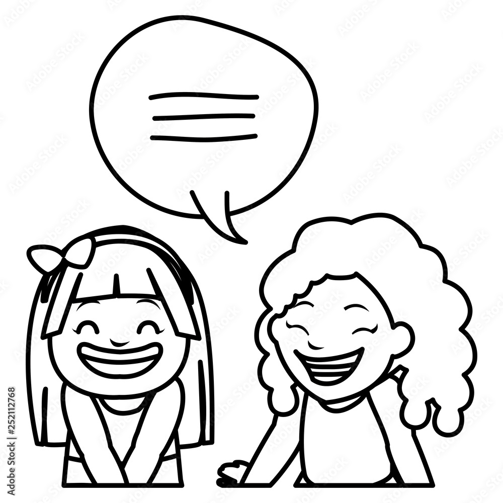 happy little girls with speech bubble