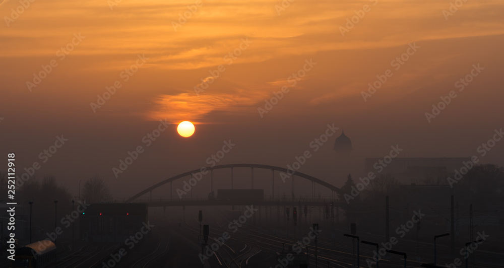 Fototapeta premium The view from the Warschauer Strasse to the Ostkreuz in Berlin