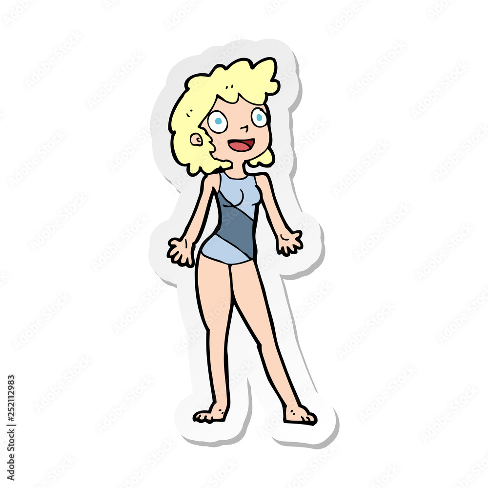 sticker of a cartoon woman in swimming costume sticker of a cartoon woman in swimming costume