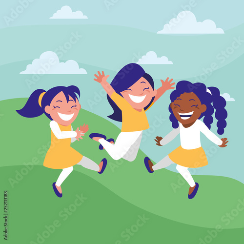 happy interracial girls in the camp characters