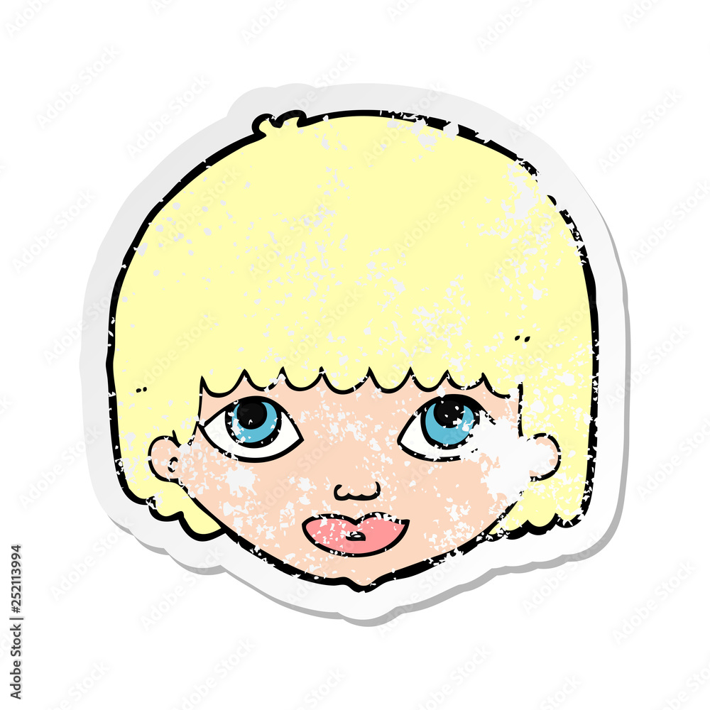 retro distressed sticker of a cartoon female face retro distressed sticker of a cartoon female face