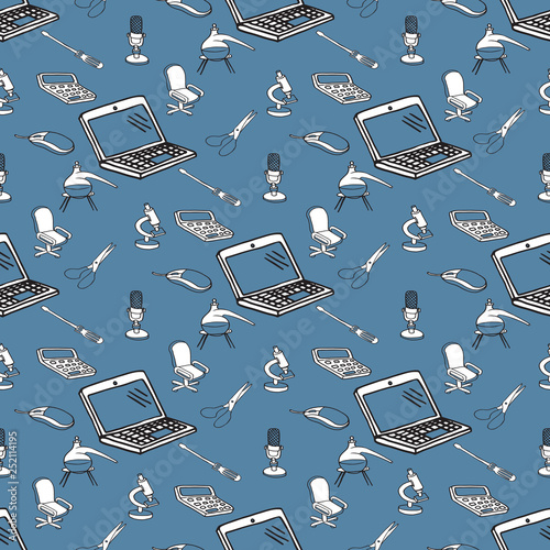 Hand drawn office supplies in seamless pattern