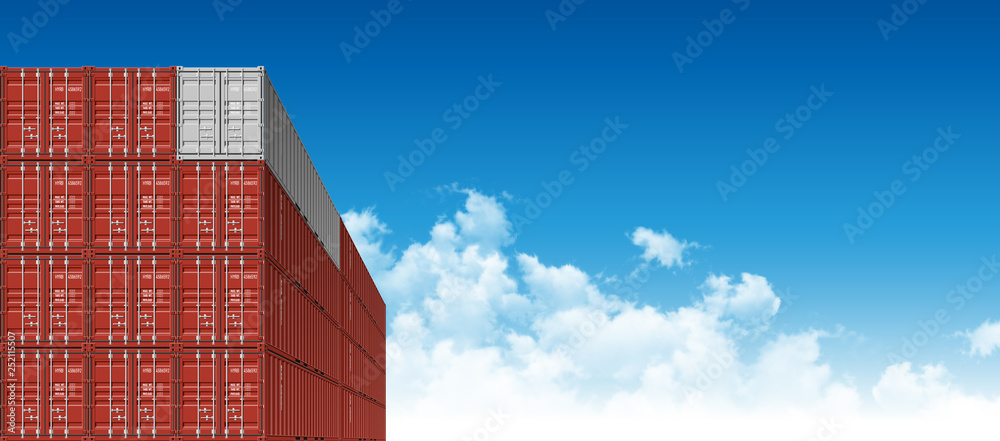 Colorful Shipping Cargo Containers for Logistics and Transportation on Sky Background