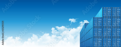 Blue Shipping Cargo Containers for Logistics and Transportation on Sky Background