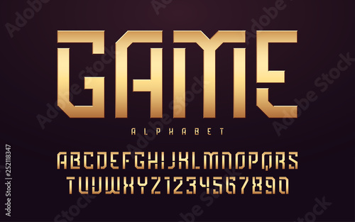 Stylized glossy golden uppercase letters, alphabet, typeface, font. 