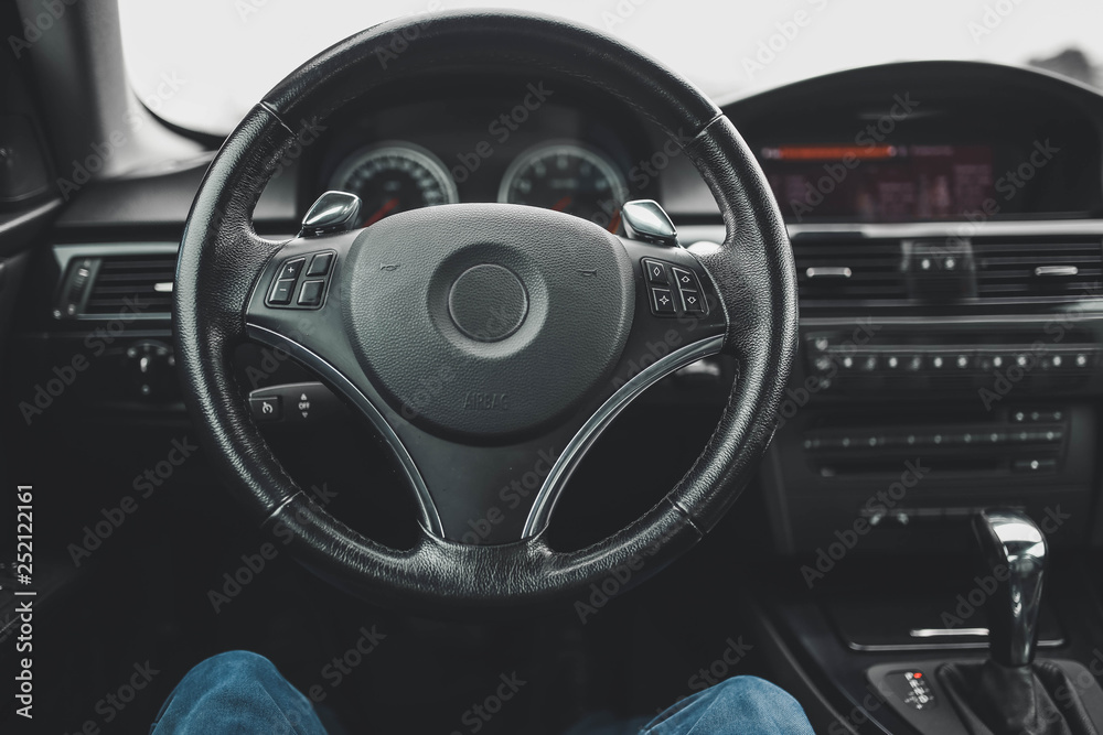 steering wheel, interior of a modern business car