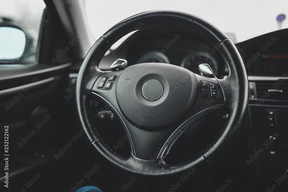 steering wheel, interior of a modern business car