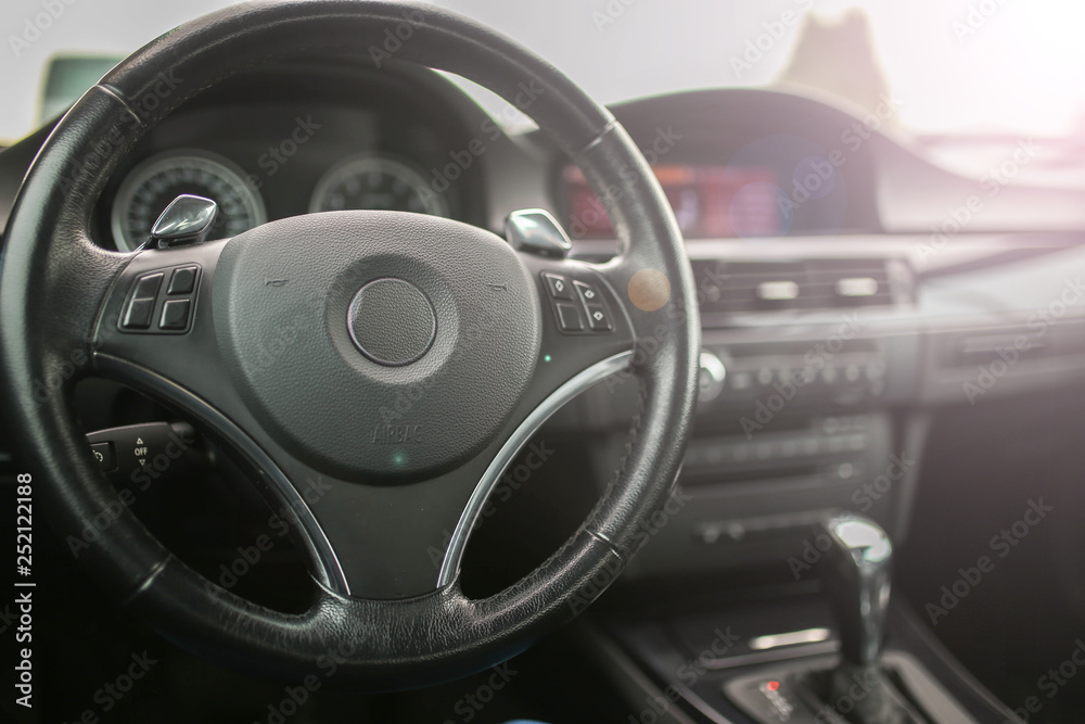 steering wheel, interior of a modern business car