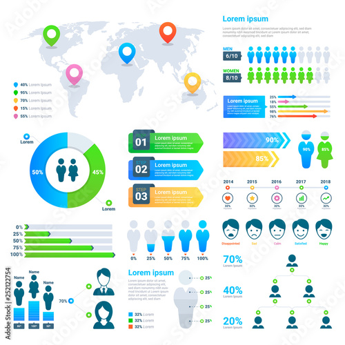 Business statistics graph, demographics population chart, people modern infographic vector elements