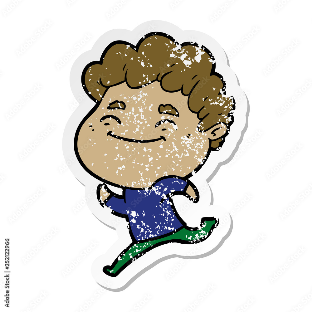 distressed sticker of a cartoon friendly man distressed sticker of a cartoon friendly man