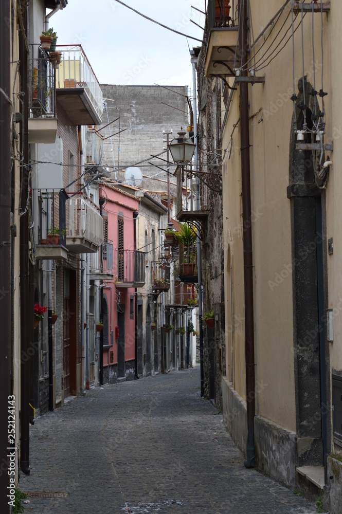 Narrow street in old town, Randazzo, Sicily, Italy