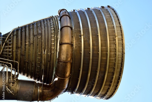 Fototapeta Naklejka Na Ścianę i Meble -  Profile side view close up of a large powerful space rocket engine cone. 