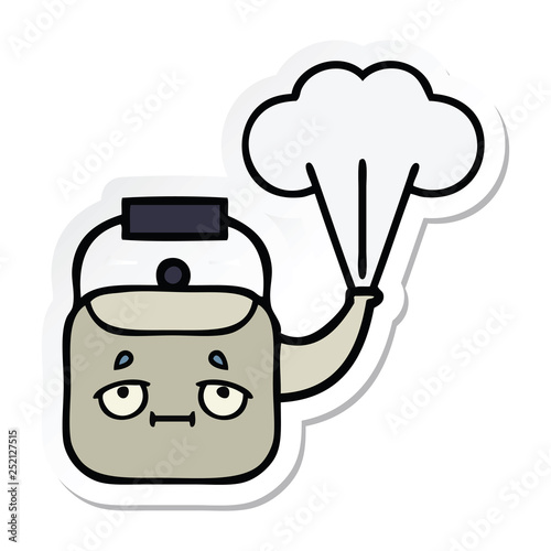 sticker of a cute cartoon steaming kettle