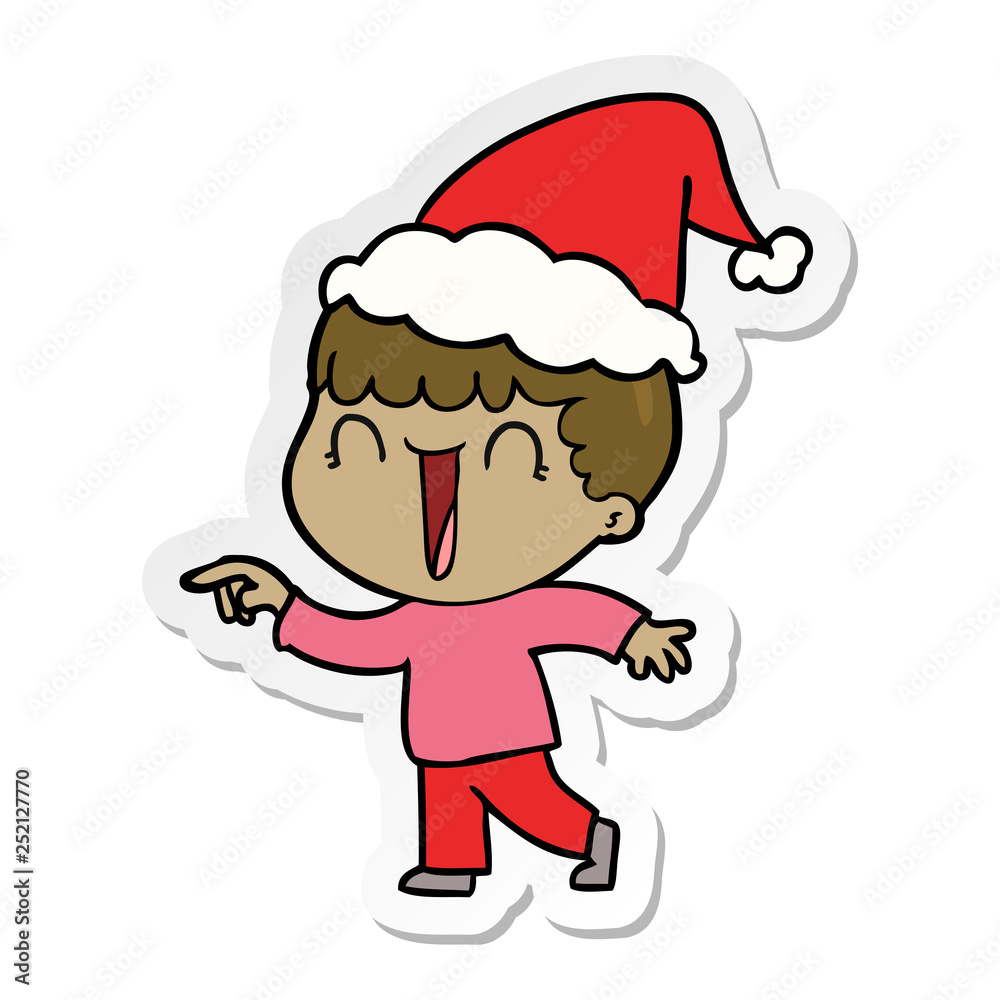 laughing sticker cartoon of a man pointing wearing santa hat laughing sticker cartoon of a man pointing wearing santa hat