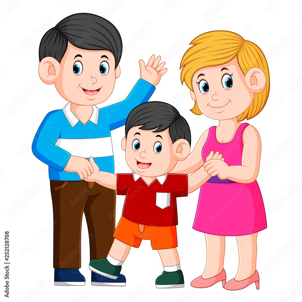happy young family with one child standing together