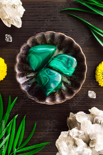 Malachite with Smoky Quartz and Mums