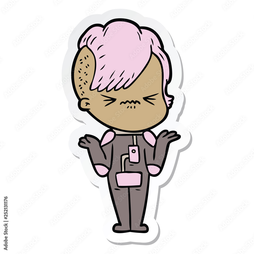 sticker of a cartoon annoyed hipster girl wearing space suit sticker of a cartoon annoyed hipster girl wearing space suit