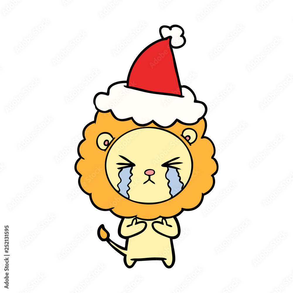line drawing of a crying lion wearing santa hat line drawing of a crying lion wearing santa hat