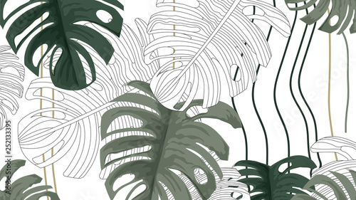 Tropical plants and white background pattern-vector1