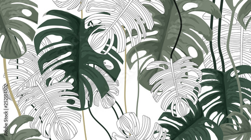 Tropical plants and white background pattern-vector