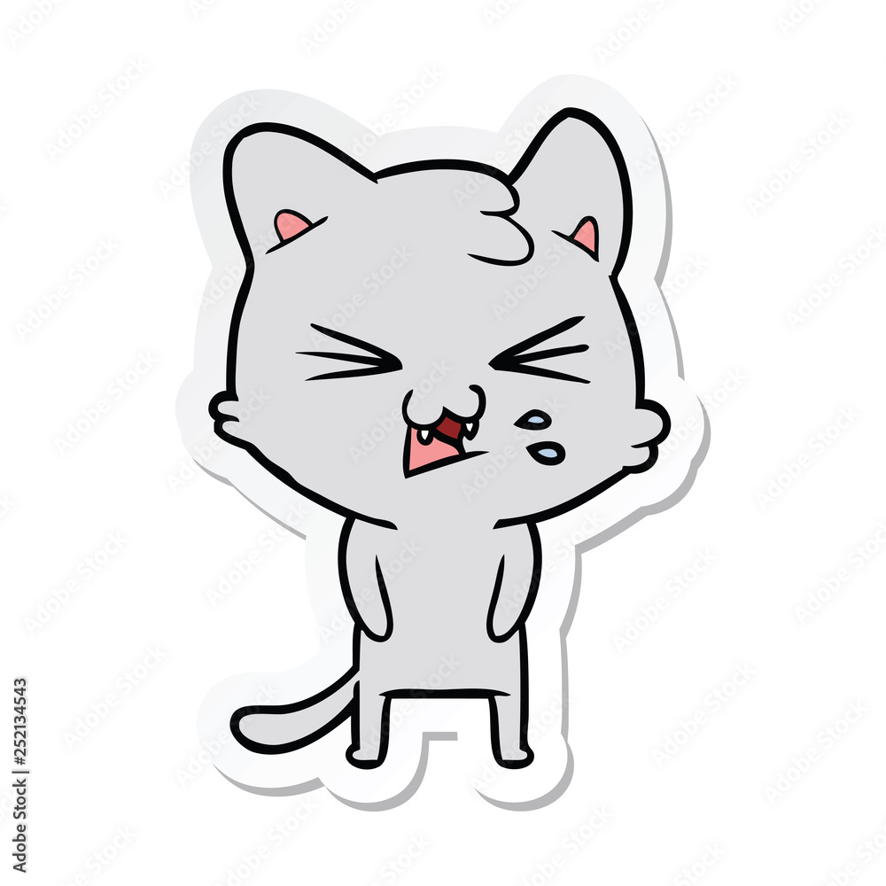 sticker of a cartoon hissing cat sticker of a cartoon hissing cat
