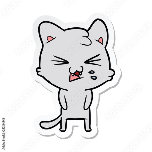 sticker of a cartoon hissing cat