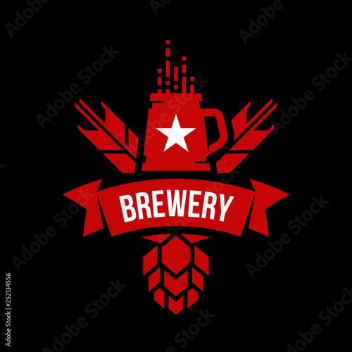 Modern round craft beer drink vector logo sign for bar, pub, store, brewhouse or brewery isolated on black background. Premium quality mug logotype illustration. Brewing fest t-shirt badge design.