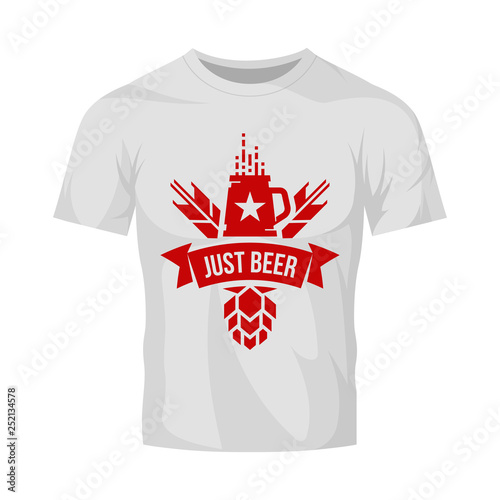 Modern craft beer drink vector logo sign for bar, pub, shop, store, brewhouse or brewery isolated on white t-shirt mock up. Premium quality mug logotype illustration. Brewing fest fashion badge design