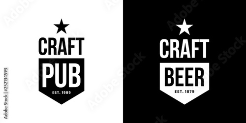 Modern craft beer drink isolated vector logo sign for bar, pub, store, brewhouse or brewery. Premium quality mug logotype emblem illustration set. Brewing fest fashion t-shirt badge design bundle.