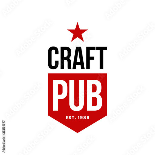 Modern craft beer drink vector logo sign for bar, pub, store, brewhouse or brewery isolated on white background. Premium quality star logotype illustration. Brewing fest fashion t-shirt badge design.
