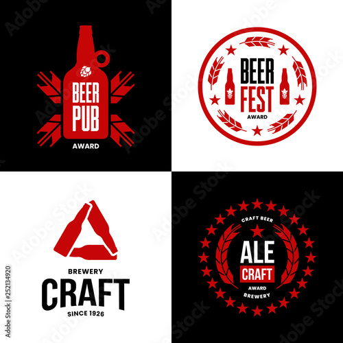 Modern craft beer drink isolated vector logo sign for bar, pub, shop, store, brewhouse or brewery. Premium quality bottle logotype illustration set. Brewing fest fashion t-shirt badge design bundle.