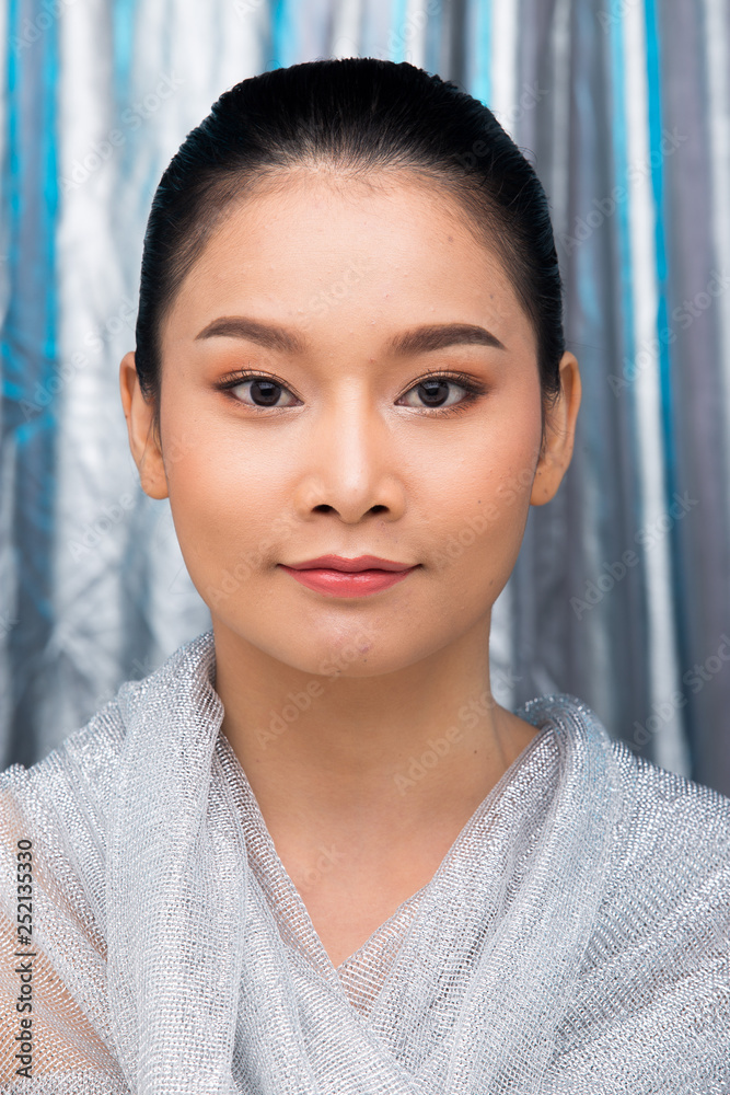 Beautiful Young Asian black hair woman in silver blue ice background, fashion make up, studio lighting cold background copy space, concept futuristic in cold ice empty space eyes only Beautiful Young Asian black hair woman in silver blue ice background, fashion make up, studio lighting cold background copy space, concept futuristic in cold ice empty space eyes only