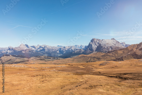 Italy, South Tyrol, Dolomites, Groedner Dolomites with Langkofel group, Langkofel, Plattkofel photo