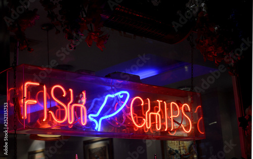 Restaurant sign, neon - fish and chips