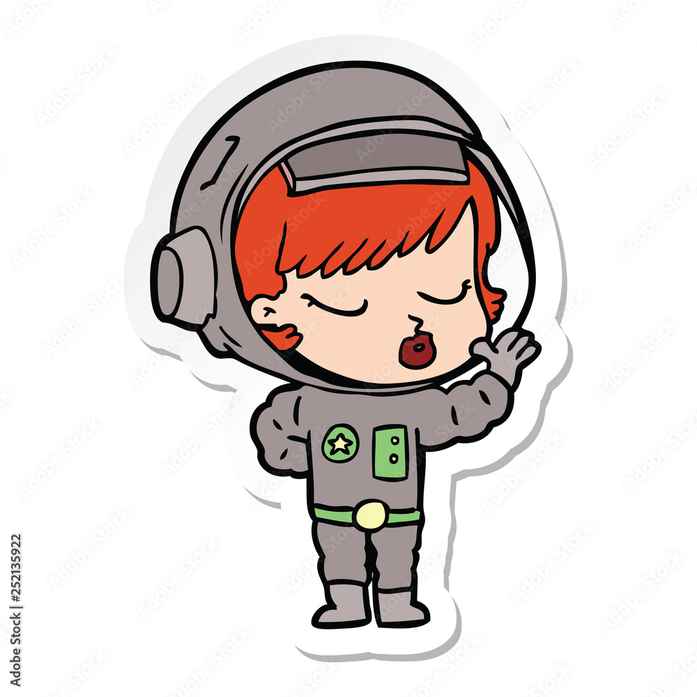 sticker of a cartoon pretty astronaut girl sticker of a cartoon pretty astronaut girl