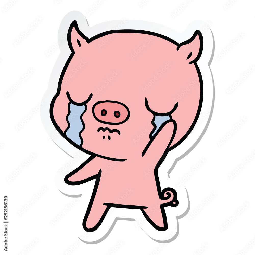 sticker of a cartoon pig crying waving goodbye sticker of a cartoon pig crying waving goodbye