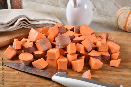 Raw cubed yams photo