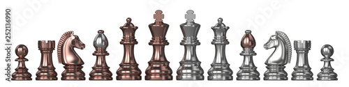 Silver and bronze all chess pieces 3D