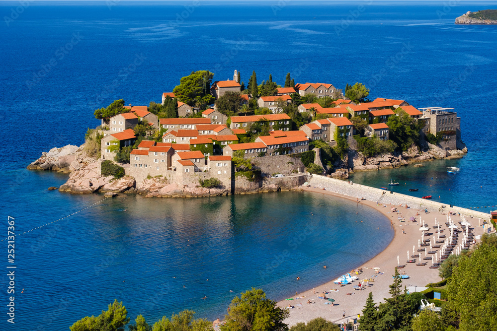 Montenegro, Adriatic Coast, Hotel Island Sveti Stefan and beach, near Budva Montenegro, Adriatic Coast, Hotel Island Sveti Stefan and beach, near Budva