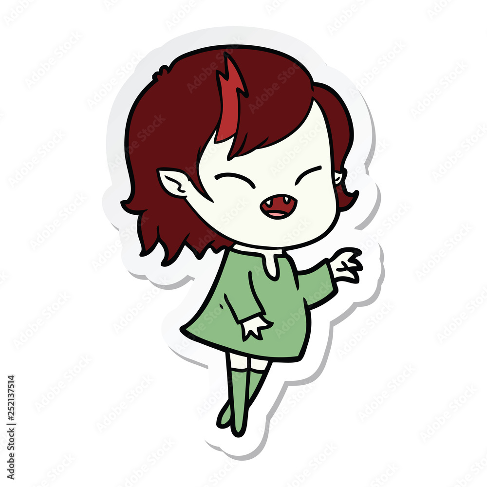 sticker of a cartoon laughing vampire girl sticker of a cartoon laughing vampire girl