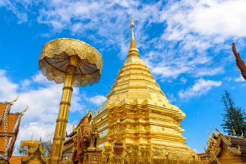 Golden pagoda at Phra That Doi Suthep Temple at Doi Suthep mountain in Chiang Mai, Thailand.