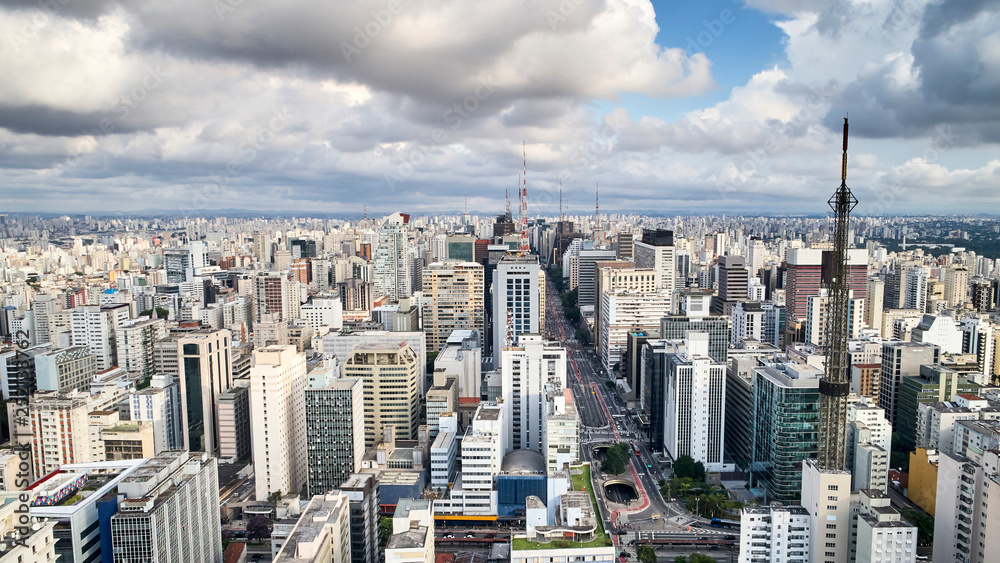 Aerial view of Avenida Paulista in Sao Paulo city, Brazil 