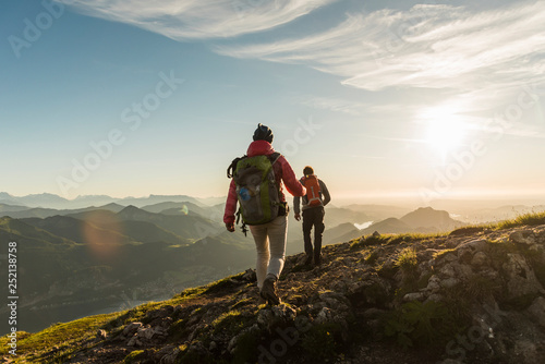 Austria, Salzkammergut, Couple hiking in the mountains photo
