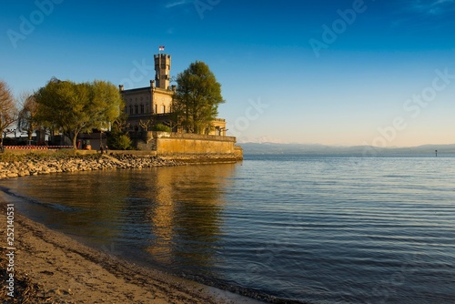 Montfort castle, sunset, Langenargen, Upper Swabia, Lake Constance, Baden-Wurttemberg, Germany, Europe photo