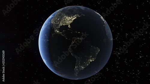 Realistic 3d animated earth showing the borders of the country Lesotho and the capital Maseru in 4K resolution at night photo