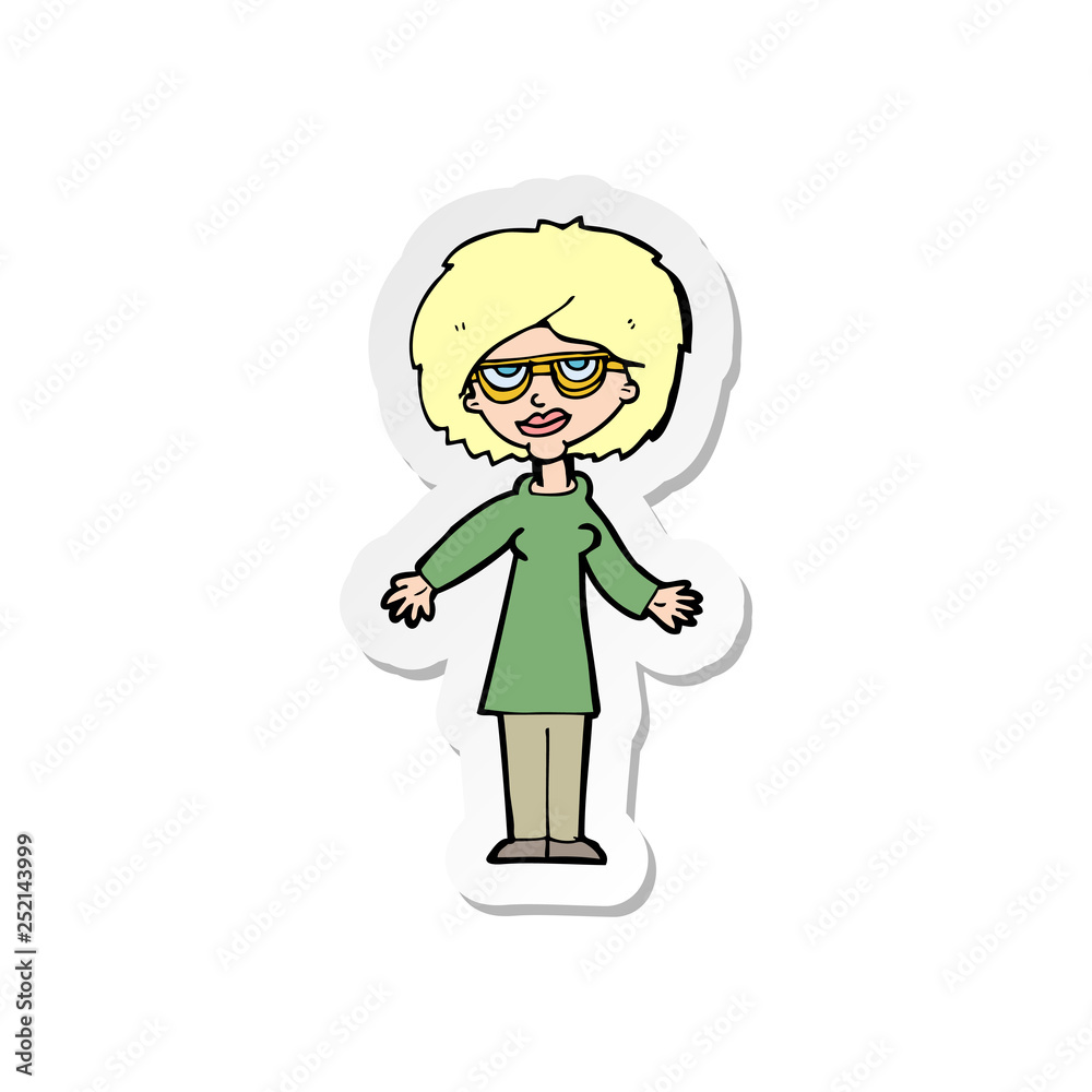 sticker of a cartoon woman wearing glasses sticker of a cartoon woman wearing glasses
